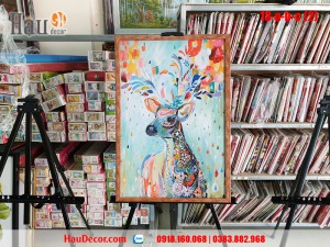 Tranh treo tường hiện đại 3D bộ 3 bức Hươu Tài Lộc 16017-a-b-c